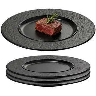 FARYODI 4er Set Speiseteller Schwarz, Wiederverwendbar Kuchenteller, Geschirrset - moderne Teller, Dekoschale, Platzteller, Schwarze Schale, Geschirr Teller, Essteller, Modern, Schwarz