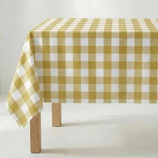 Belum Tischdecke, harzbeschichtet, schmutzabweisend, kariert, Vichy-Größe, 250 x 140 cm, fleckenabweisende Tischdecke, Vichy Senf, Tischdecke aus 100% Bio-Baumwolle