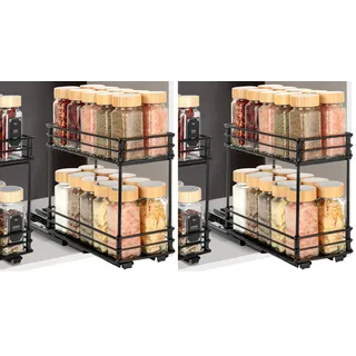 VINATO Gewürzregal Ausziehbar mit 2 Ebenen, Schrank Organizer Küche mit Rollenschienen, Küchenorganizer zum Ausziehen Gewürzständer für Schrank, Spice Rack ohne Bohren (26x11.1x21,7 cm)