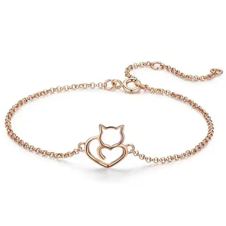 Belons Damen Charm Armband 925 Sterling Silber Katze Kätzchen Armkette Mädchen Armkettchen Fußkettchen