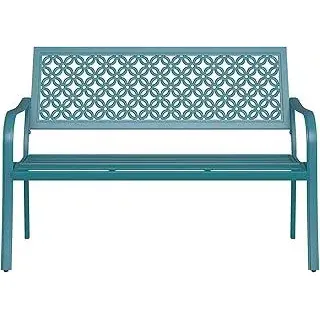Grand patio Gartenbank Metall, Parkbank mit Rückenlehne & Armlehne, Eisenbank für 2-3 Sitzer, Ruhebank Retro-Stil, Gartenmöbel Stahl Gusseisen, Bänke für Garten, Park, Balkon (Frostige Minze)