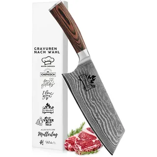 Wakoli EDIB Chai Dao Kochmesser mit Gravur – Personalisiertes Messer, 19 cm Klinge aus 67 Lagen Damaststahl (VG10-Kern), Pakkaholzgriff – Chinesisches Küchenmesser Geschenk, Geschenkverpackung