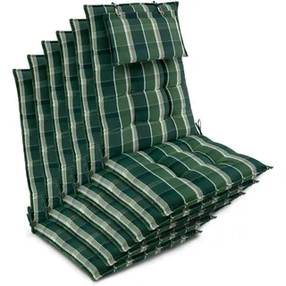 Beautissu Hochlehner Auflage 120 x 50 x 8 cm grün kariert 6-tlg.