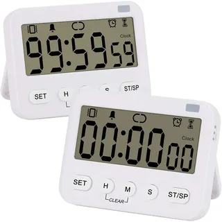 stonylab Digital Timer Clock, 2er Pack Premium Multifunktions-Digitaluhr Countdown Timer Küchenereignistimer mit Alarm, Magnetische Rückseite Big Digits Display Vibration/Taschenlampe/Sound Alarm