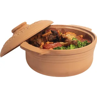 BROWIN BROWIN® Tonbräter Bräter aus Naturton Oval 4 Liter | Tonbräter Dampfgarer | Römischer Tonofen | Auflaufform für fettfreies Kochen und zum Backen von Brot und Kuchen | Brätertopf (4 Liter Oval)