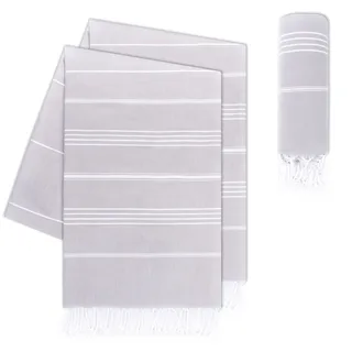 LAYNENBURG 2er-Set Premium Hamamtuch mit handgeknüpften Fransen - 100% Baumwolle - XXL Strandtuch 100x200 cm - Oeko-TEX 100 - Strandhandtuch groß - Saunatuch & Reisehandtuch (Grau)