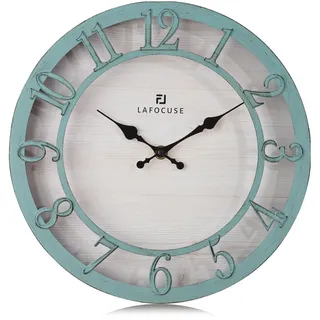 Lafocuse Vintage Wanduhr Lautlos Grün, Retro Große Erhöhte 3D-Ziffern, Landhausstil Stille Shabby Chic Antik Deko Ohne Ticken für Wohnzimmer Schlafzimmer Küche 30cm