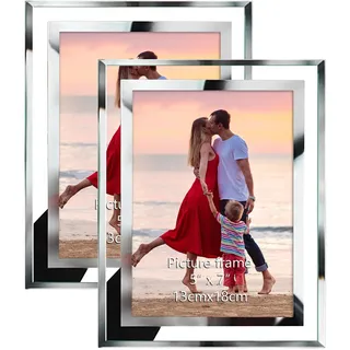 Giftgarden Bilderrahmen 13x18 cm Glas, Hochzeit Fotorahmen Silber für 18x13 Bilder, 2er Set Geburtstag Geschenk