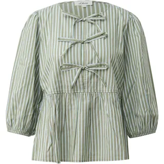 Schlupfbluse S.OLIVER, Damen, Gr. 40, grün stripes, Web, Obermaterial: 52% Polyester, 48% Viskose, gestreift, regular fit normal, Rundhals, elastischer Bund, Blusen Schlupfbluse, 3/4-Arm-Bluse im Streifen-Look und mit Schleifen