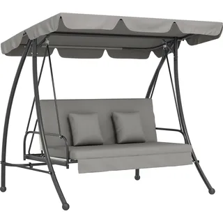 Hollywoodschaukel 3-Sitzer, verstellbare R1ckenlehne, 210x125x170 cm, Grau, neigbares Dach, Liegefunktion, pulverbeschichteter Metallrahmen - Grau