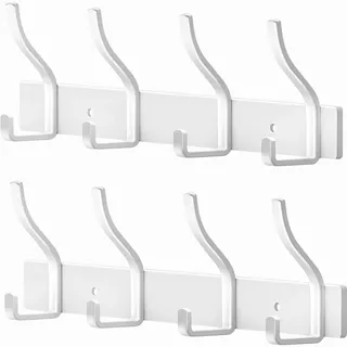 MEIJO Garderobenhaken Edelstahl Garderobenleiste Weiß Kleiderhaken Wand Wandhaken mit 4 Haken, Hakenleiste Garderobe Wandgarderobe für Schlafzimmer Küche Kleiderständer (Weiß, 4 Haken 2 Stück)