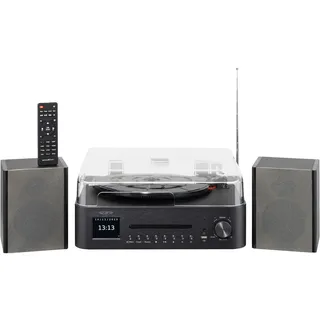 Reflexion HIF2082DAB Retro Plattenspieler mit Lautsprecher & Bluetooth | Musikanlage mit DAB+, CD, UKW, USB-MP3 Aufnahme, Farbdisplay, Wecker & Sleep-Timer – Komplettset mit Fernbedienung