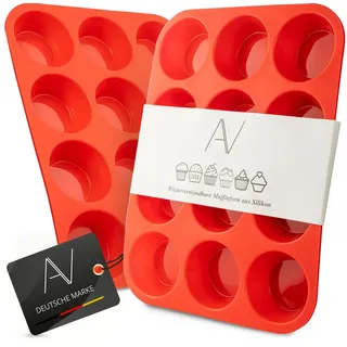 AVANA Muffinblech aus Silikon für 12 Muffins BPA-frei Antihaftbeschichtung Muffin Form Cupcake Backblech Muffinform Backform Muffinbackblech Rot