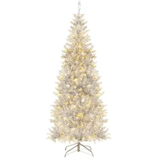 180 cm Bleistift Lametta-Weihnachtsbaum mit Warmweißen LED-Leuchten Schlanker Christbaum - Silber