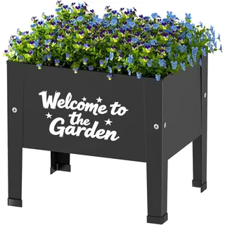 Balkon Hochbeet, Pflanzkasten & Blumenkasten, Pflanzbeet Kräuterbeet Blumenbeet, 41 x 31 x 35 cm, Frühbeet und Gewächshaus für Balkon Garten Terrasse, Schwarz + Weiß