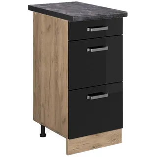 Vicco Schubladenschrank Küchenunterschrank R-Line 40 x 81,6 x 60 cm Schwarz Hochglanz