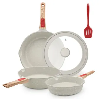 AIKENBBKK Pfannenset 5-teilig, Pfanne 20/24/28 cm mit abnehmbaren Griff Antihaft-Beschichtete Bratpfannenset mit Deckel, Geeignet für alle Herdarten, Backofenfest (Weiß)
