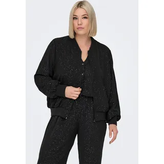 Blouson ONLY CARMAKOMA "CARJOSEE METTA LIFE LS BOMBER WVN", Damen, Gr. 46, schwarz aop:silber foil details, Web, Obermaterial: 100% Polyester, bedruckt, Rippbündchen, Jacken Blouson, mit Glitzer Effekt