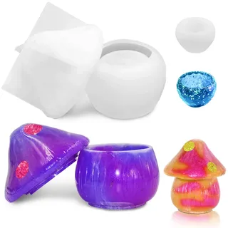 AFUNTA Pilzgläser Silikonformen, Harz-Glasform mit Deckel, Epoxidharz-Form für Aufbewahrungsbox mit Becherform, für DIY-Schmuckschatulle, Süßigkeitenbehälter