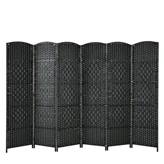 FANTASK 6-teilige Trennwand 273x180 cm, klappbarer Paravent Outdoor & Indoor, Sichtschutz aus Papierfaser mit Pappelholzrahmen für Wohnzimmer, Büro & Balkon (Schwarz)