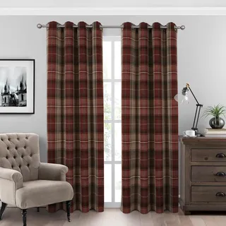 always4u Vorhänge in Wolloptik, kariert, Moderne Fensterpaneele, Weihnachten, rot, grün, kariert, für Wohnzimmer, Schlafzimmer, 2 Paneele, Weihnachten, Rot, Grün, 137 x 244 cm