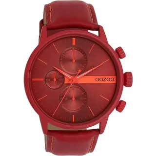 Oozoo Herrenuhr C11226 Rot-Orangerot Lederband 45 mm - rot