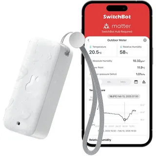 SwitchBot IP65 Hygrometer Thermometer Innen Außen, Bluetooth Thermometer con Taupunkt/VPD/Absolute Feuchtigkeitssensor, Außenthermometer, Datenspeicherung für Gewächshaus Weinkeller