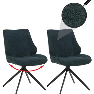 2er-Set Esszimmerstuhl HWC-O48, Küchenstuhl, drehbar Auto-Return, Stoff/Textil Chenille (320g/m2) petrol-grün - Türkis