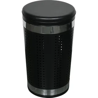 MSV Wäschekorb Wäschesammler Wäschetruhe mit Sitzkissen Rund, 60,5 cm Höhe Metall Schwarz