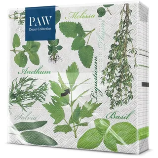 PAW - Servietten 3-lagig (33 x 33 cm) I 20 Stück I Perfekt für Geburtstage, Partys, Hochzeiten, Kommunion und Feiern I Tischdeko Bunte Papierservietten - Kräuter I Flavor Of Herbs