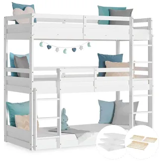 Homestyle4u Etagenbett Kinderbett 90/200 cm weiß mit Matratzen , Holz , Babymöbel & Kindermöbel, Kinderzimmer & Jugendzimmer, Stockbetten