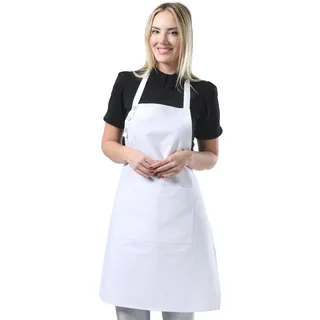 toshe Küchenschürze, wassertropfenresistent, Baumwollschürze mit verstellbaren Schürzen für Damen, mit Taschen, 10 Farboptionen, Kochschürze (weiß)