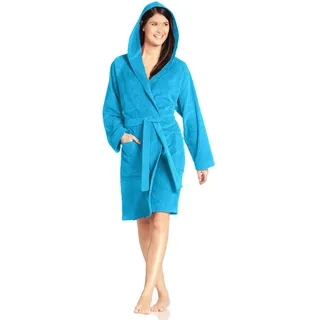 Unisex-Bademantel VOSSEN "Texas, ideal für Sauna & Spa, Hotelbademantel, Morgenmantel" Gr. S, blau (türkis), L:110cm, Webvelours, Hausmäntel, Unisex-Bademantel, für Damen & Herren