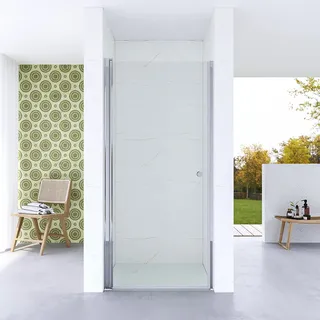 Duschabtrennung 75 cm Duschwand Glas Nischentür barrierefreie Dusche Duschtür Nische Glasabtrennung Glasduschwand mit Tür Glastür Glaswand innen und außen öffnen Ebenerdige Montage