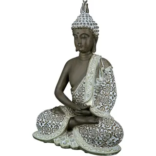 Gilde Deko Skulptur Buddha Figur sitzend - Meditation - braun/weiß - Höhe 29 cm
