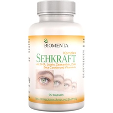 BIOMENTA Sehkraft Komplex – 90 hochdosierte Augen Vitamine Kapseln - Premiumqualität - mit Lutein und Zeaxanthin, Beta Carotin, DHA (Omega-3) + Vitamin A + Vitamin B2 + Vitamin C + Zink
