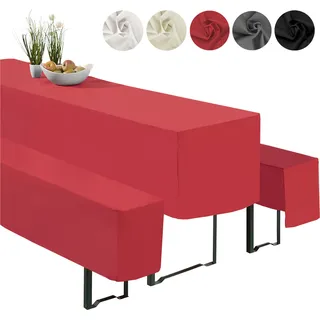 heimtexland ® Hussen Set 3-teilig Bierzeltgarnitur 1x Tischhusse Biertisch 2x Bankhusse Bierbank Tischdeko Typ860 Rot 50x220 cm - Rot