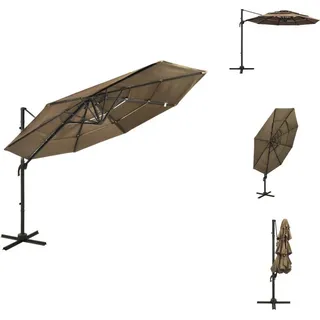vidaXL Sonnenschirm mit Aluminium-Mast 4-lagig Taupe 3x3 m - Sonnenschirme & Sonnenschutze - Taupe