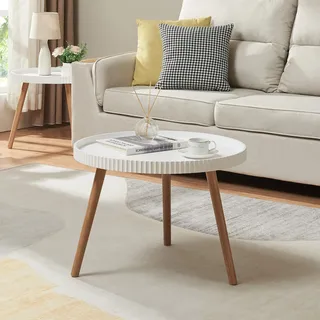 Couchtisch 'Bongard' Ø60 x 45 cm Wohnzimmertisch rund Weiß - Weiß