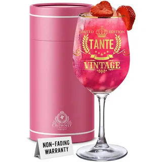 CROWNLY CRYSTAL® Weinglas Tante Geschenk Personalisierte Geschenke Glas Mit Gravur Tasse Mit Spruch Personalisierte Tasse Lustige Geschenke Geburtstagsgeschenk Für Frauen Persönliche Geschenke