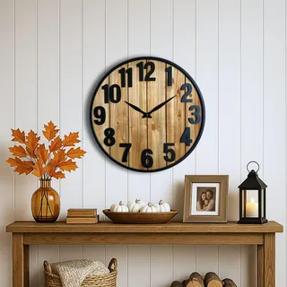 Generisch Montoire Moderne rustikale Wanduhr aus Holz, Bauernhaus, 61 cm, riesige, übergroße Vintage-dekorative Uhren für Wände und große, kühne Wohnzimmerdekoration