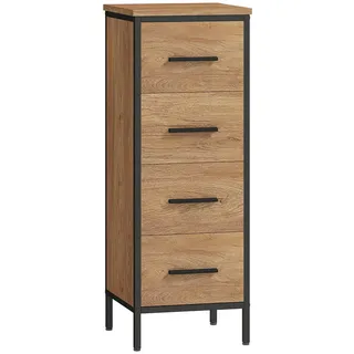 Homcom Badezimmerschrank schmal Badschrank mit 4 Schubladen, Toilettenschrank Eiche , Eichefarben , Holzwerkstoff , Nachbildung,Eiche , 30x82x30 cm , Badezimmer, Badmöbel, Midischränke
