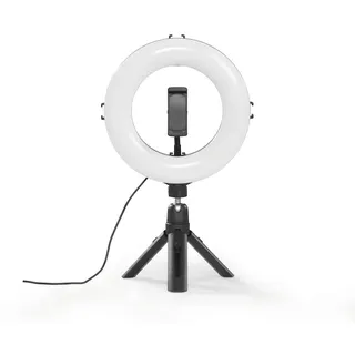 Hama LED Ringlicht mit Stativ Handy (8“ Ringleuchte, 21 cm Durchmesser, Tisch Stativ für die Kamera, Dimmbares LED Tischringlicht für Selfie, Videokonferenz, YouTube, TikTok, Fotografie) schwarz