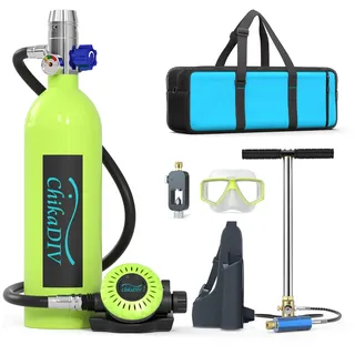 CHIKADIV Mini Tauchflasche Sauerstoffflasche 1L Tauchflasche Tauchen Sauerstofftank Taucher Set Tragbare Tauchausrüstung C5 Grün