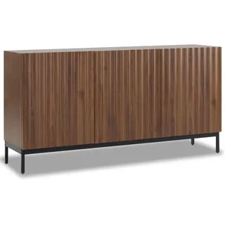 okwish Sideboard mit 3 Türen 3D Wellen Design Wohnzimmer Esszimmer 150x40x80cm Dunkel Eiche