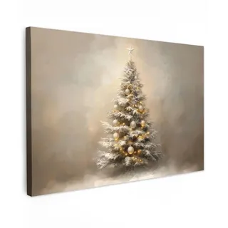 MuchoWow Leinwandbild Weihnachten - Weihnachtsbaum - Schnee - Kunst Wanddeko 90x60 cm , Textil , Rechteckig , 90x60 cm , FSC 100% , gerahmt , Bilder & Rahmen, Bilder, Leinwandbilder