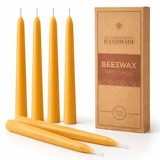 LETINE 6 Stück Bienenwachskerzen, Stabkerzen aus 100% Bienenwachs, Rauchfrei Bienenwachs Kerzen, Natürlichem Duft, 25x2 cm, Brenndauer 9 Std, Ideal für Hochzeiten, Feste und Meditation