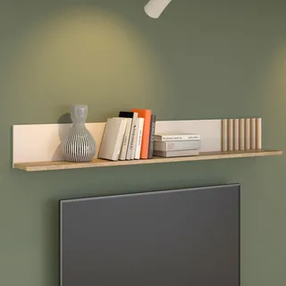 Forte ELISTON Wandregal 170 180, modernes Wandpaneel mit Lamellendesign, Schlaf-/Wohnzimmer, Mauvella Eiche Holzdekor|Kashmir Beige, 174 cm breit x 22,8 cm hoch x 21,9 cm tief