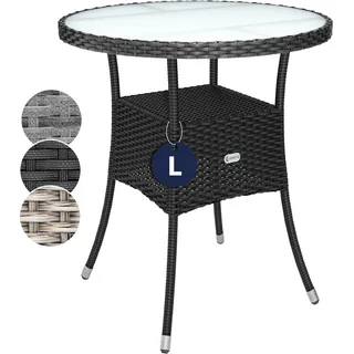 CASARIA® Polyrattan Gartentisch 60cm Rund 5mm Sicherheitsglas Höhenverstellbar 80kg Belastbarkeit Wetterfest Terrasse Balkon Beistelltisch Tisch Schwarz - Schwarz