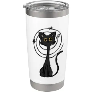 Y2K 90s Verwirrte verrückte Kater Katze unter Sternenhimmel Doppelwandiger Edelstahl-Thermobecher